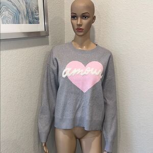 Broadway-Gray Sweater with Pink Heart Design